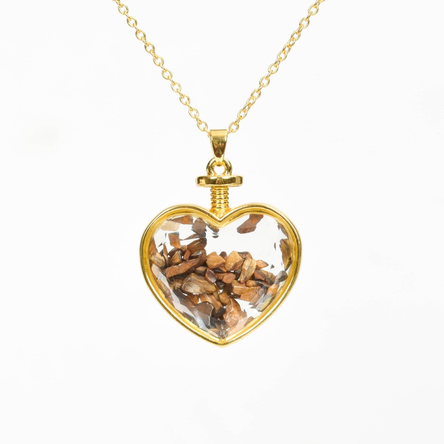 Crystal Chips In Heart Glass Pendant Necklace